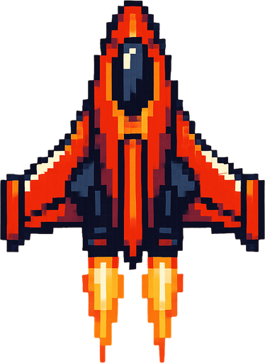 Пиксельный корабль с видом сверху олицетворяющий скорость.
In-Game asset.  2d.  High contrast.  No shadows