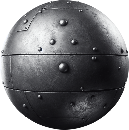 Una esfera de hierro.
Single Game Texture.  In-Game asset.  2d.  Blank background.  High contrast.  No shadows