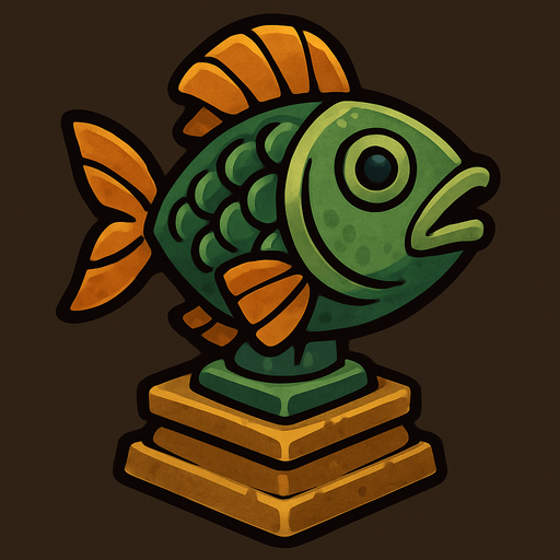 Fish statue.
In-Game asset.  2d.  High contrast.  No shadows