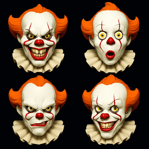 3D penny jack the clone from the movie, Scary but funny and cute face meme. only face. different faces look
In-Game asset.  3D.  High contrast.  No shadows