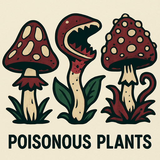 poisonous plants that look like Vinera muscaria.
In-Game asset.  2d.  High contrast.  No shadows
