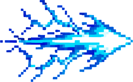 Un proyectil de electricidad pixelar.
In-Game asset.  2d.  High contrast.  No shadows