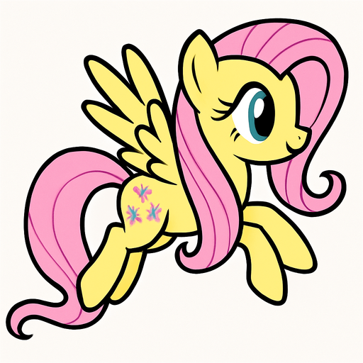 Fluttershy, flying position, 2D, side view.
In-Game asset.  2d.  High contrast.  No shadows