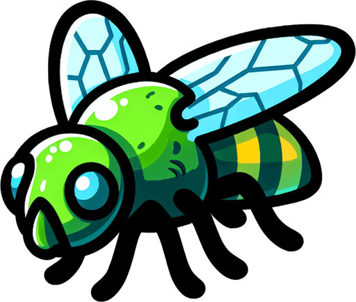 Cartoon. Green nuclear toxic fly
Single Game Texture. In-Game asset. 2d. Blank background. High contrast. No shadows.