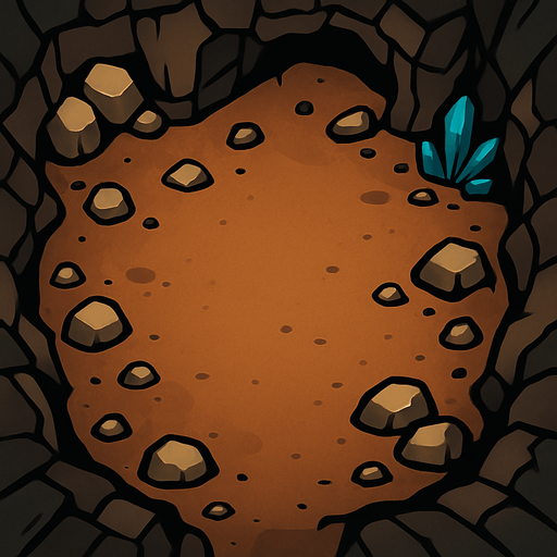 kuşbakışı bir mağaranın içi.
In-Game asset.  2d.  High contrast.  No shadows