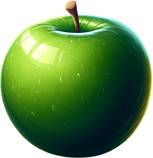 green apple.
Single Game Texture. In-Game asset. 2d. Blank background. High contrast. No shadows.