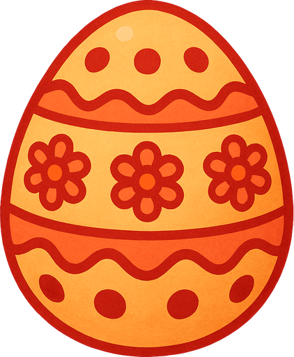 create a cute egg with some pattern and a light orange and light red colors.
In-Game asset.  2d.  High contrast.  No shadows