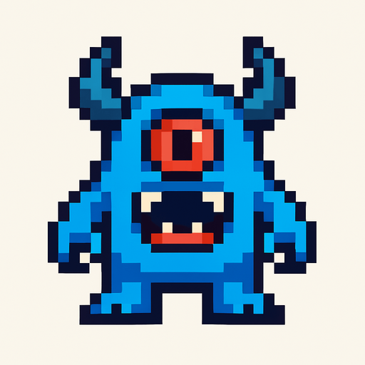 A cool monster like 16 by 16 pixelated character no background shadows and highlights.
In-Game asset.  2d.  High contrast.  No shadows. 2d pixelated in game asset