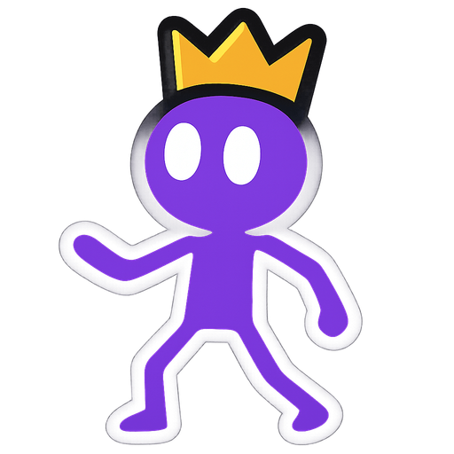 Purple stickman with a crown.
In-Game asset.  2d.  High contrast.  No shadows
