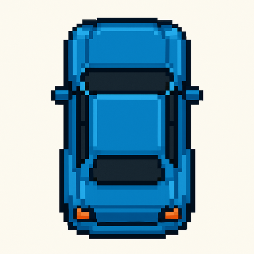 Draw 2d pixel car top view Blue.
In-Game asset.  2d.  High contrast.  No shadows