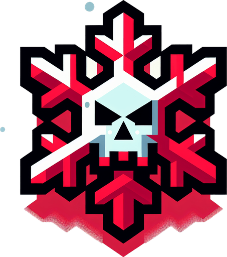 a very deadly and sharp snowflake with skull shape, red, cartoon Single Game Texture. In-Game asset. 2d. Blank background. High contrast. No shadows.