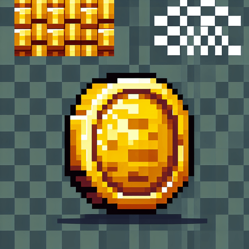 gold coin 2d pixel.
Single Game Texture. In-Game asset. 2d. Blank background. High contrast. No shadows.