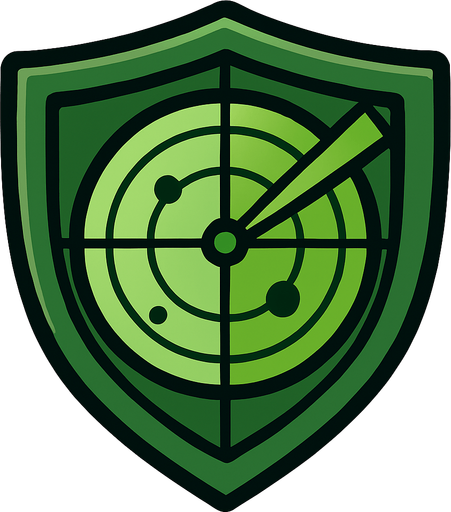 A shield with radar.
In-Game asset.  2d.  High contrast.  No shadows