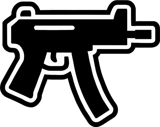 black smg icon with white stroke.
In-Game asset.  2d.  High contrast.  No shadows