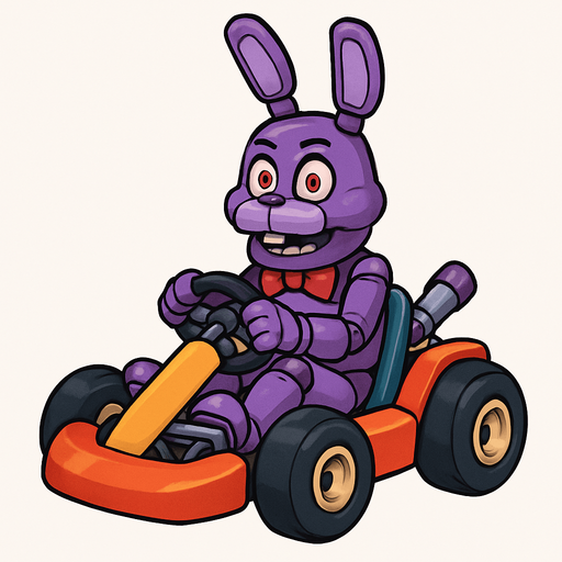 Un conejo morado animatronico en un kart.
In-Game asset.  No shadows