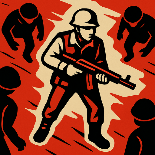 The enemy soldiers should look at us from a bird's eye view, but the soldier should look forward with a weapon in hand..
In-Game asset.  2d.  High contrast.  No shadows