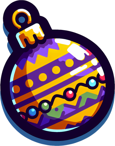 Cartoon Christmas ornament yellow and purple 
Single Game Texture. In-Game asset. 2d. Blank background. High contrast. No shadows.