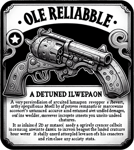 Card Title: Dr. Mann’s Six-Shooter

Subtitle: Ole Reliable

Type: Weapon, Ranged

Description: A revolver used by infamous Foundation doctor Everett Mann. Bonus to accuracy. Bonus to damage vs. undead. Bonus to lunacy.

Stats: +10 ATK / +3 ACC.
Single Game Texture.  In-Game asset.  2d.  Blank background.  High contrast.  No shadows