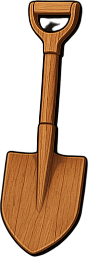 una pala de madera realista.
In-Game asset.  2d.  High contrast.  No shadows