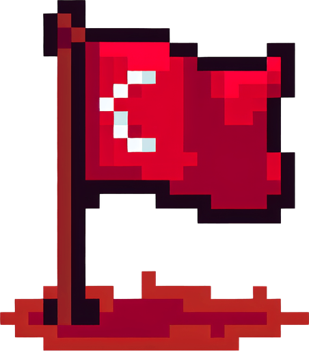 Piksel sanatı kırmızı bayrak.
Single Game Texture.  In-Game asset.  2d.  Blank background.  High contrast.  No shadows