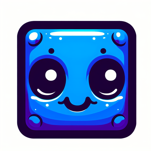 Perfectly square bright cobalt blue necromant head with cute happy face. Cartoon style. spooky art style. Simple vector style. No Shadows Single Game Texture. In-Game asset. 2d. Blank background. High contrast. No shadows.