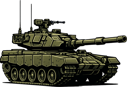 Savaş tankı, gerçekçi, yandan görünüm, yazısız.
In-Game asset.  High contrast.  No shadows