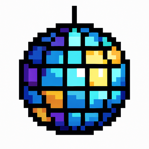 disco ball pixel art 2d.
In-Game asset.  2d.  High contrast.  No shadows