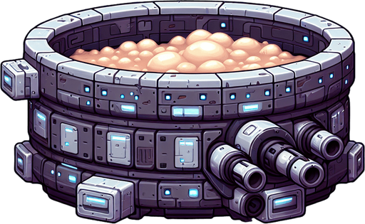 Intergalactic tub of congealed lard armed with integrated Gatling guns.
Single Game Texture. In-Game asset. 2d. Blank background. High contrast. No shadows.
