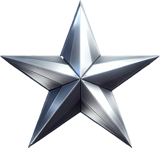 silver star.
Single Game Texture.  In-Game asset.  2d.  Blank background.  High contrast.  No shadows