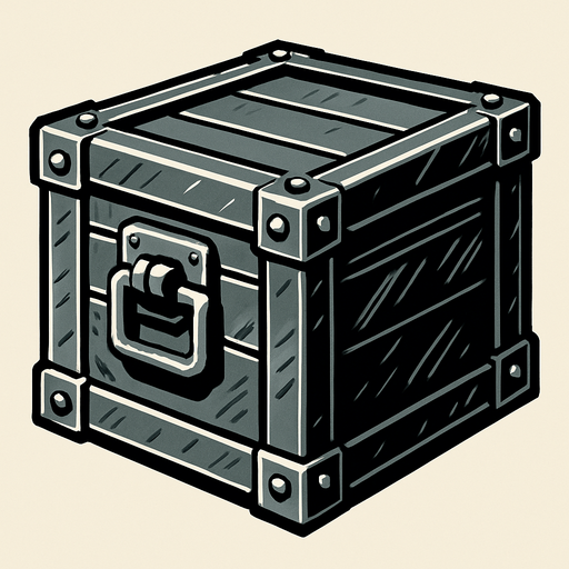 a steel box.
In-Game asset.  2d.  High contrast.  No shadows
