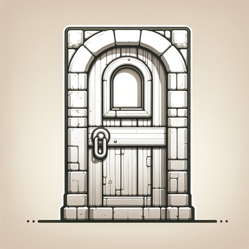 create a door with window.
Single Game Texture.  In-Game asset.  2d.  Blank background.  High contrast.  No shadows