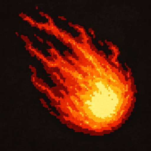 Fireball dark souls style 2d pixel art.
In-Game asset.  2d.  High contrast.  No shadows