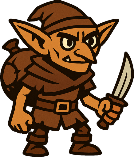 kahverengi gezgin eli bıçaklı goblin.
In-Game asset.  2d.  High contrast.  No shadows
