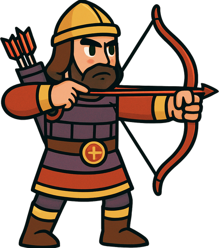 Animasyon çizgi dizi tarzında bizans okçusu.
In-Game asset.  2d.  High contrast.  No shadows