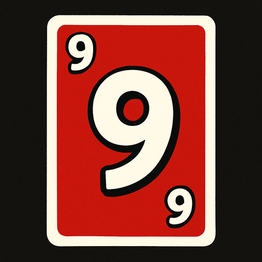 Rectangular card numbered 9, with a white border around it and a red background..
In-Game asset.  2d.  High contrast.  No shadows