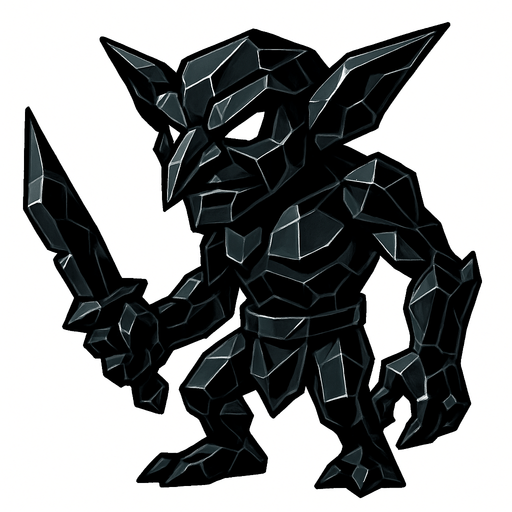 obsidyen dev goblin.
In-Game asset.  2d.  High contrast.  No shadows