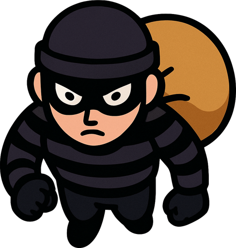 topdown thief.
In-Game asset.  2d.  High contrast.  No shadows