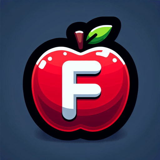 a white "F" on a red apple..
Single Game Texture. In-Game asset. 2d. Blank background. High contrast. No shadows.