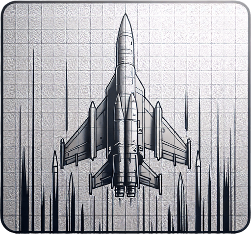 a missile flying parallel to the ground
Single Game Texture. In-Game asset. 2d. Blank background. High contrast. No shadows.