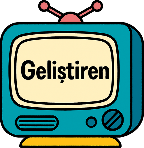 Draw the dreamy TV from Doraemon, and write "Geliştiren" on it..
In-Game asset.  2d.  High contrast.  No shadows
