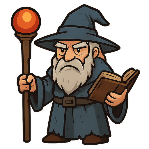 dungeon wizard. No background. Transparent background. Blank background. No shadows. 2d. In-Game asset. flat