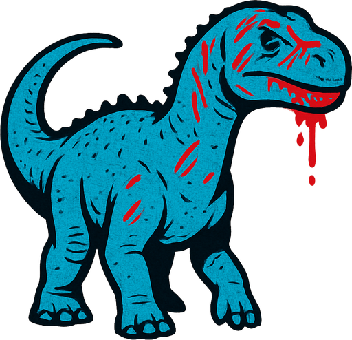 mavi bir Argentinosaurus, ağzında biraz kan ve yüzünde çizikler 
var.
In-Game asset.  2d.  High contrast.  No shadows