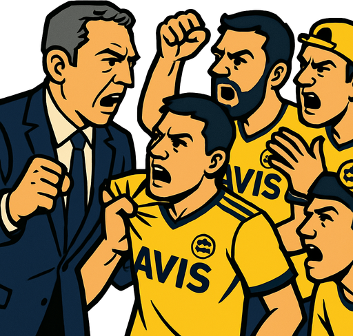 taraftarlarla kavga eden bir fenerbahce başkanı oluştur , başkan takım elbise giyiyor olsun , başkanın tipi ali koca benzesin .  taraftarlar da sarı fb forması giyen taraftar olsunlar.
In-Game asset.  2d.  High contrast.  No shadows