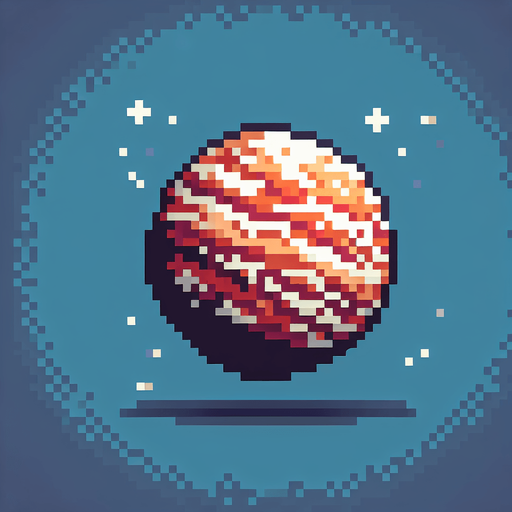 pixel art of a tiny planet.
Single Game Texture. In-Game asset. 2d. Blank background. High contrast. No shadows.