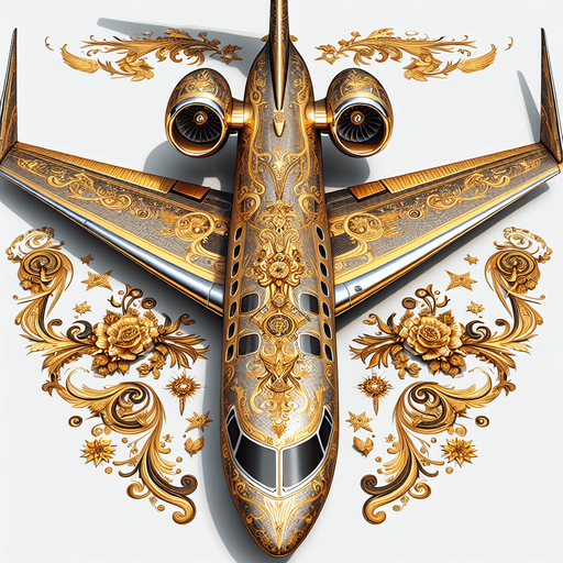 full top view of a luxury private guilded jet