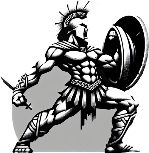 An animated image of an aggressive ancient greek warrior.
Single Game Texture. In-Game asset. 2d. Blank background. High contrast. No shadows.