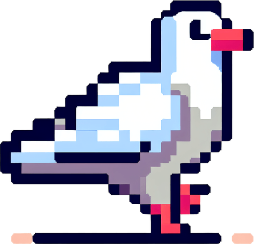 8-bit. cartoon. flying wingless pigeon. seen from the side. in game assset. Single Game Texture. In-Game asset. 2d. Blank background. High contrast. No shadows.