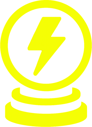 NeonYellow powerup logo.
In-Game asset.  2d.  High contrast.  No shadows