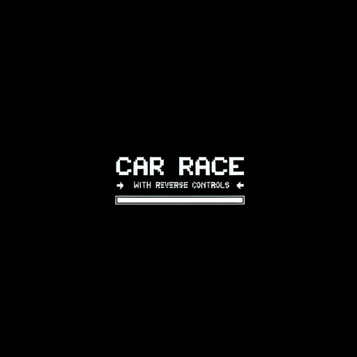 An black background with text "car race with reverse controls" in white colour in the top left corner very simple and small text.
Single Game Texture. In-Game asset. 2d. Blank background. High contrast. No shadows.