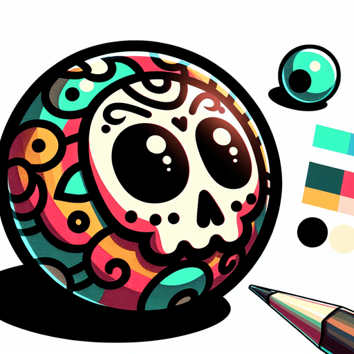 SKULL BALL. A ball with a skull on, billard ball with skull. Studio Ghibli. Ghibli style. Mobile game. Colorful. hand drawn. cute. fun. In-Game asset. 2d. Blank background. High contrast. No shadows.